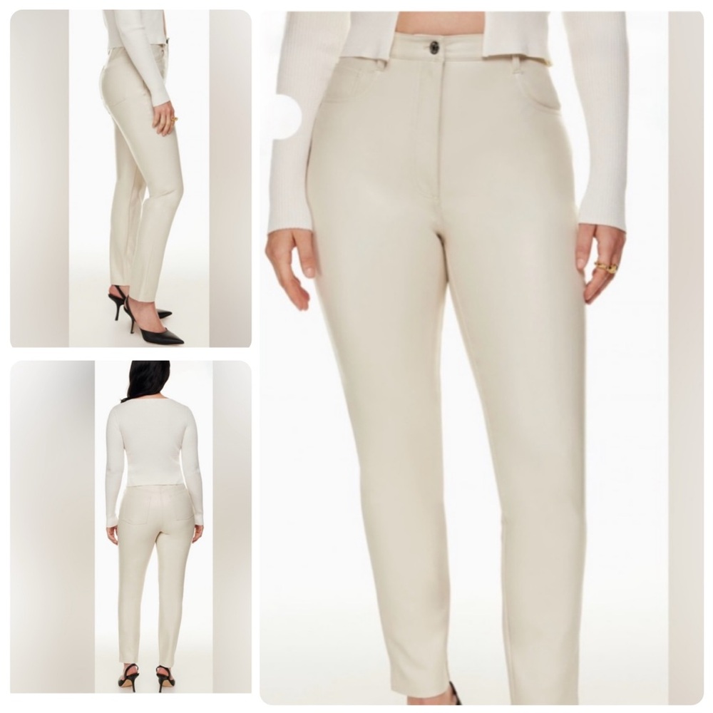 Aritzia Wilfred Melina Vegan Leather Pants Ivory Birch size 0 Regular 27”